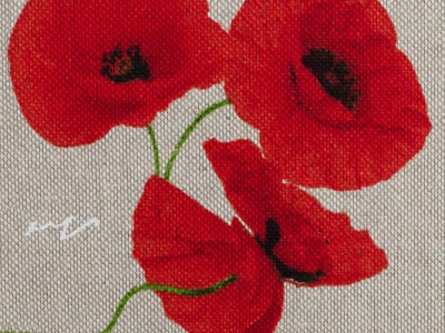 Dekostoff EMMA | Blumen, Mohn,Schrift | ab 50 cm