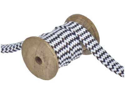 Flachkordel | Baumwollkordel | 20 mm | eingewebter Kupferfaden | weiß-navy
