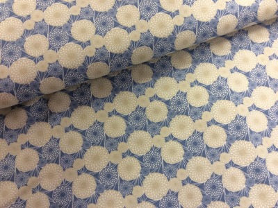 Baumwollstoff Popeline Druck Blütenkreise | blau-beige