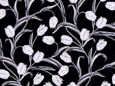 Baumwollstoff Patchwork FLORELLA | by Blank Quilting | Blumen, Blätter, schwarz