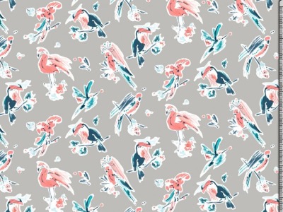 Viskosestoff Flamingos | grau
