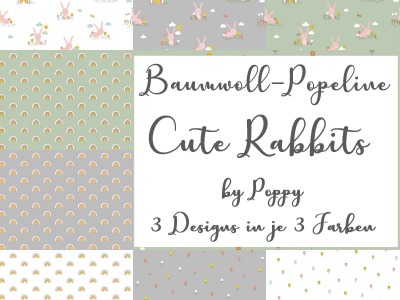 Baumwollstoff Popeline CUTE RABBIT | by Poppy | 3 Designs in je 3 Farben | Ökotex