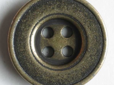 Vollmetall-Knopf | antik mit breitem Rand | 4-Loch | 15 mm | altmessing | 3 Stück