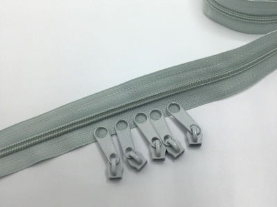 1 m Endlosreißverschluss 5 mm silbergrau incl. 5 Zipper