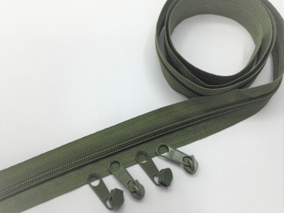 1 m Endlosreißverschluss 5 mm khaki incl. 4 Zipper