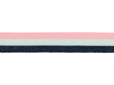 Hosenstreifen mit Glitzer | Lurexband | Nahtband | 25 mm | blau-rosa-weiß
