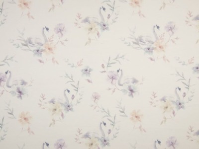 Bio French Terry SWAN AND FLOWERS | dusty blue