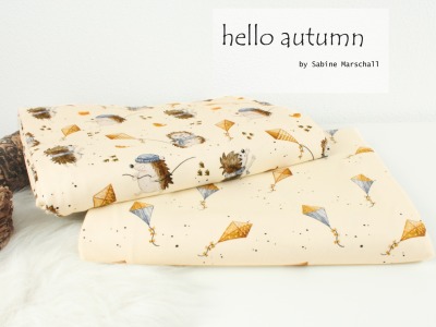 Baumwolljersey HELLO AUTUMN | by Sabine Marschall | Igel, Drachen, naturweiß | 2 Designs | Swafing