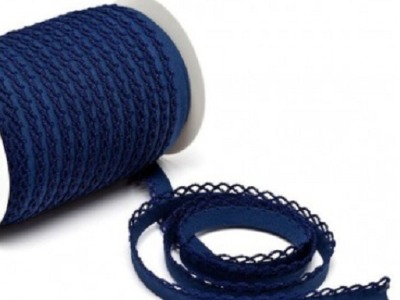 Schrägband mit Häkelborte | 12 mm | marineblau
