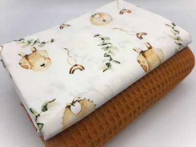 Stoffpaket Waffelpique &amp; Baumwolle Hund, rost | Bettschlange Nestchen Wickelunterlage Kissen nähen
