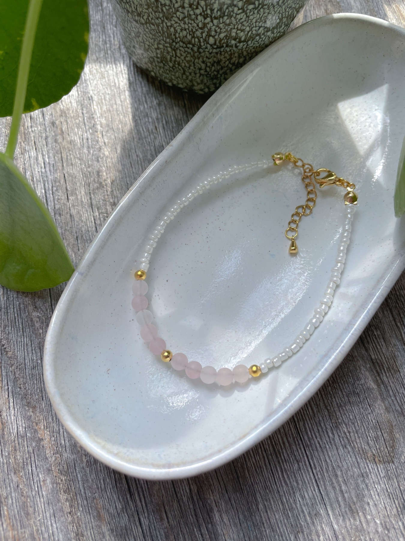 ROSENQUARZ handgemachtes filigranes Fusskettchen - 24K Gold - Silber - rose quartz - trendy handmade