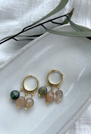 CARA - handgemachte Ohrringe in Gold mit Rutilquarz - ein zauberhaftes Trio aus natürlichen Steinpe
