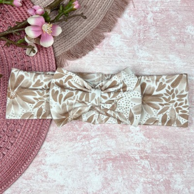 Haarband mit Schleife - beiges Blumenmuster