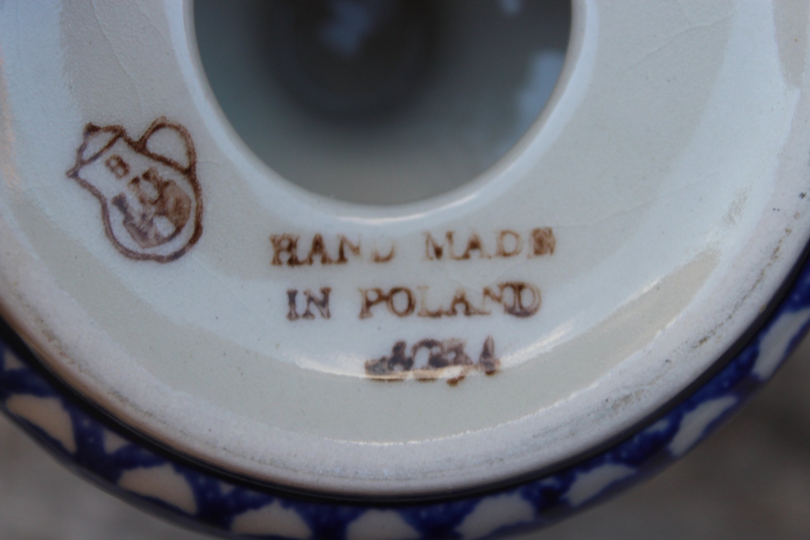 Kammerleuchter Kerzenständer Pfauenauge Schwämmeldekor Bunzlauer Keramik Bolesławiec Polen