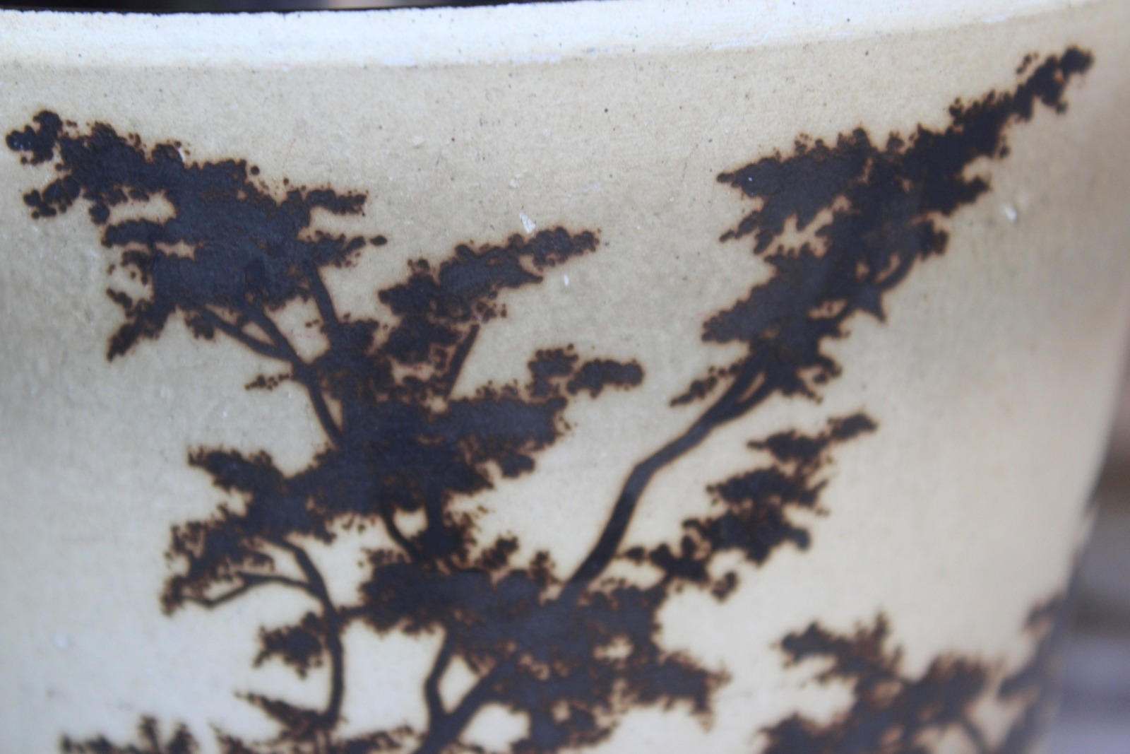 Blumentopf Übertopf Keramik Bäume Blätter pflanzliches Design Vintage 60er Jahre 3