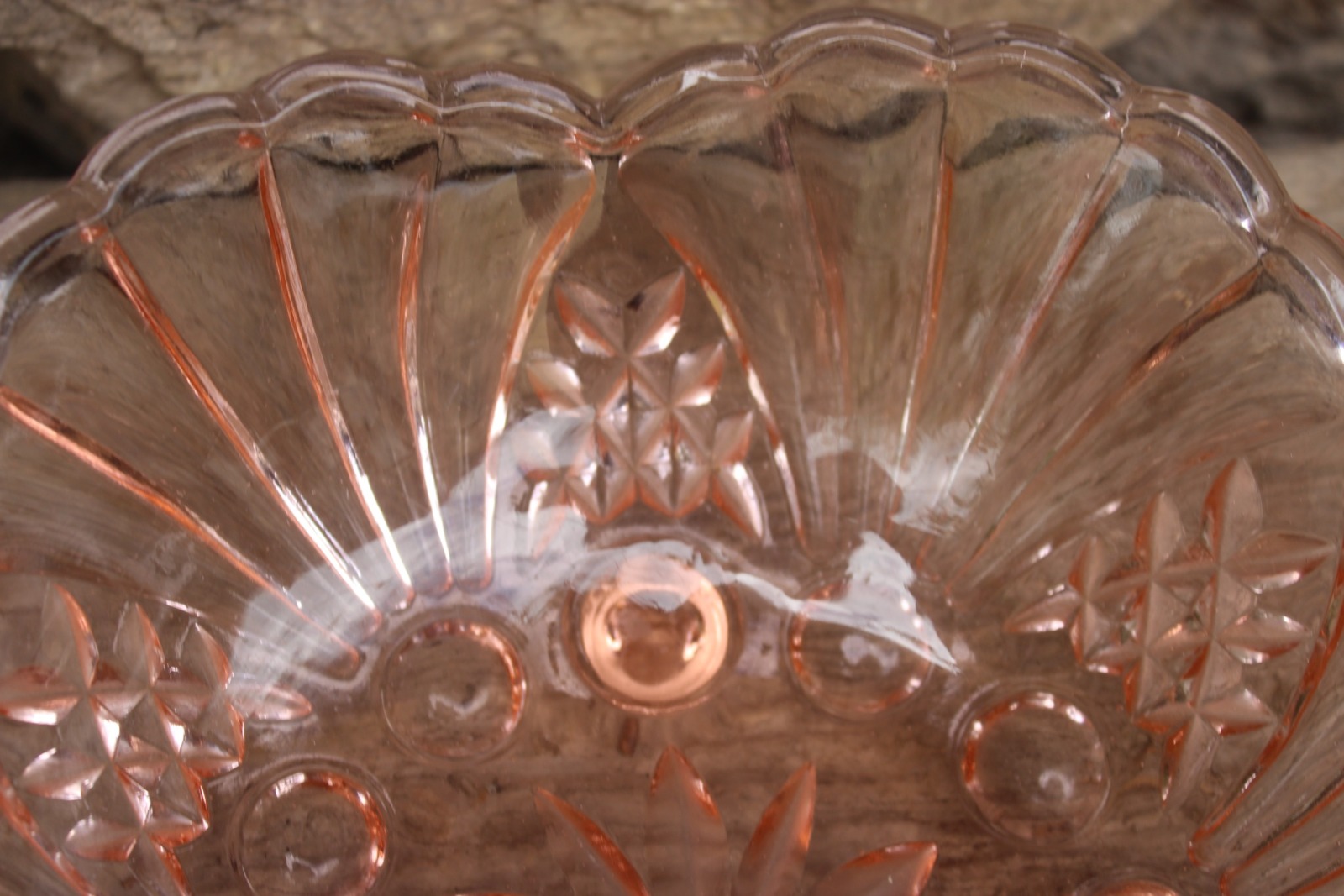 Schüssel Schale Fußschale Rosalinglas rosa Glas Pressglas 30er bis 50er Jahre Art Deco 5