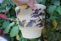 Blumentopf Übertopf Keramik Bäume Blätter pflanzliches Design Vintage 60er Jahre 10