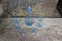 Art Deco Likör oder Schnaps Set Karaffe 6 Gläser blaues Glas Vintage Böhmen 60er 70er Jahre 4