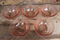 5 tlg Dessertschalen Set rosa Glas Rosalinglas Pressglas 50er Jahre 5