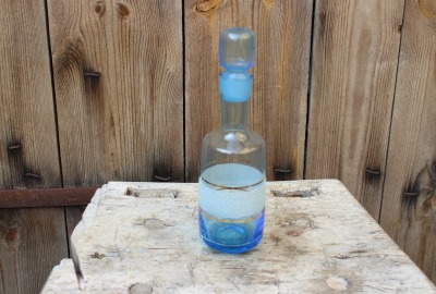 Midcentury Likör Karaffe Likörflasche Dekanter blau Bohemia Glas 50er Jahre