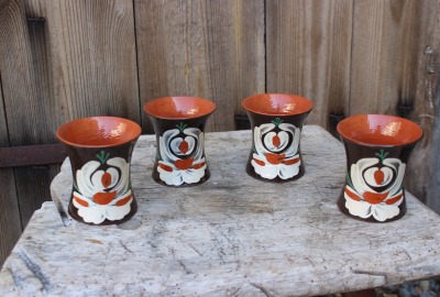 4 Tassen Becher Steinzeug Keramik Pozdisovice Czechoslovakia 60er 70er Jahre