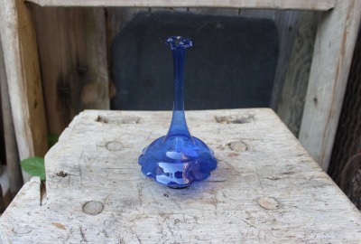 filigrane Vase Ufo blaues Glas mundgeblasen Lauscha 70er Jahre Vintage DDR GDR