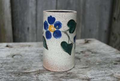 Vase Blumendekor Keramik Töpferhof Römhild DDR 60er 70er Jahre