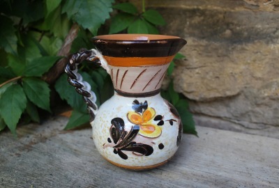 Majolika Vase Krug Ritzdekor Blumen Keramik 60er 70er Jahre Italien