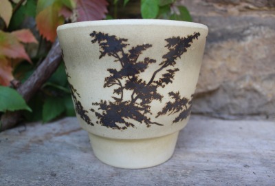 Blumentopf Übertopf Keramik Bäume Blätter pflanzliches Design Vintage 60er Jahre