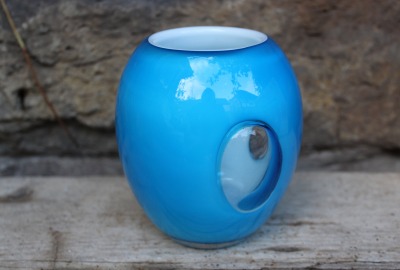 Pop Art Vase türkis weiß Überfangglas Dreamlights 70er 80er Jahre Vintage