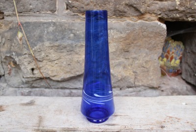 filigrane Vase blaues Glas mundgeblasen Lauscha 70er Jahre Vintage DDR