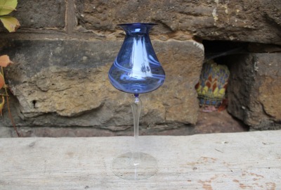 filigrane Vase Kelch blaues Glas mundgeblasen Lauscha 70er Jahre Vintage DDR