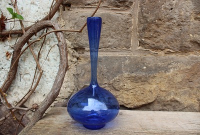 filigrane Vase Ufo blaues Glas mundgeblasen Lauscha 70er Jahre Vintage DDR GDR