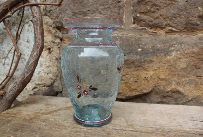 MCM Vase Craquelée Glas Emaillefarben Vintage 50er Jahre DDR GDR
