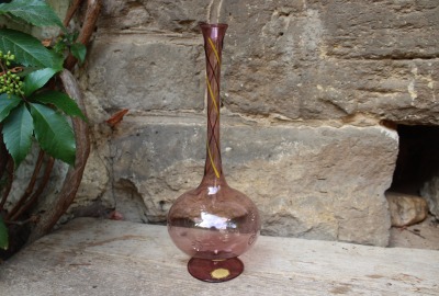 filigrane Fadenglas Vase lila Glas mundgeblasen Lauscha 60er 70er Jahre Vintage DDR GDR