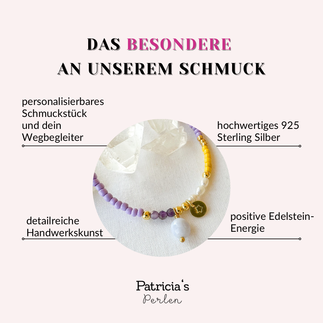 Farbiges Natursteinarmband yellow-lavender mit Amethyst, Chalcedon, Süßwasserperlen 4