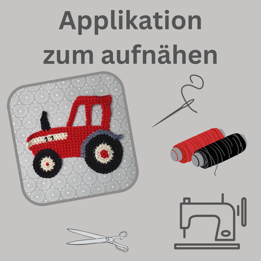 Handgemachte Häkelapplikation eines roten Traktors - Perfekt für DIY-Projekte 3