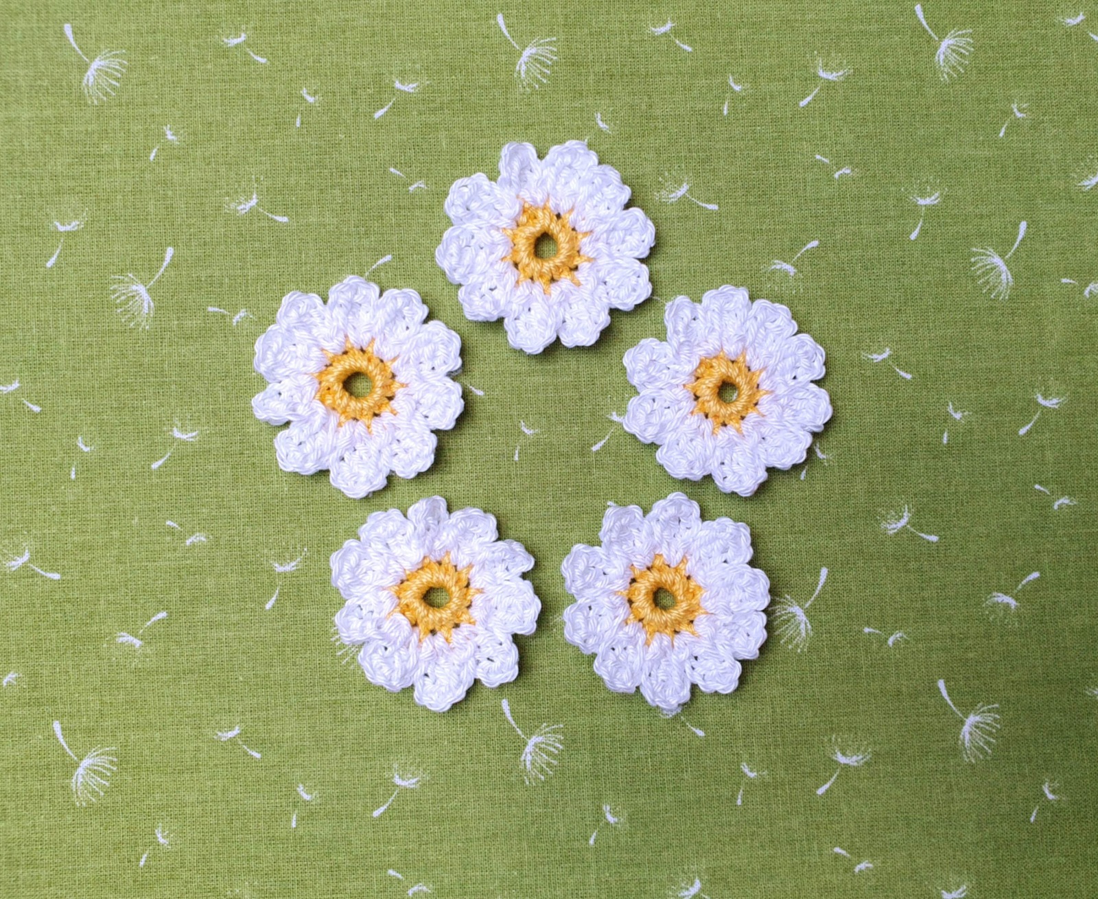 2-er Set Häkelblumen Gänseblümchen Margeriten in Weiß-Gelb 6