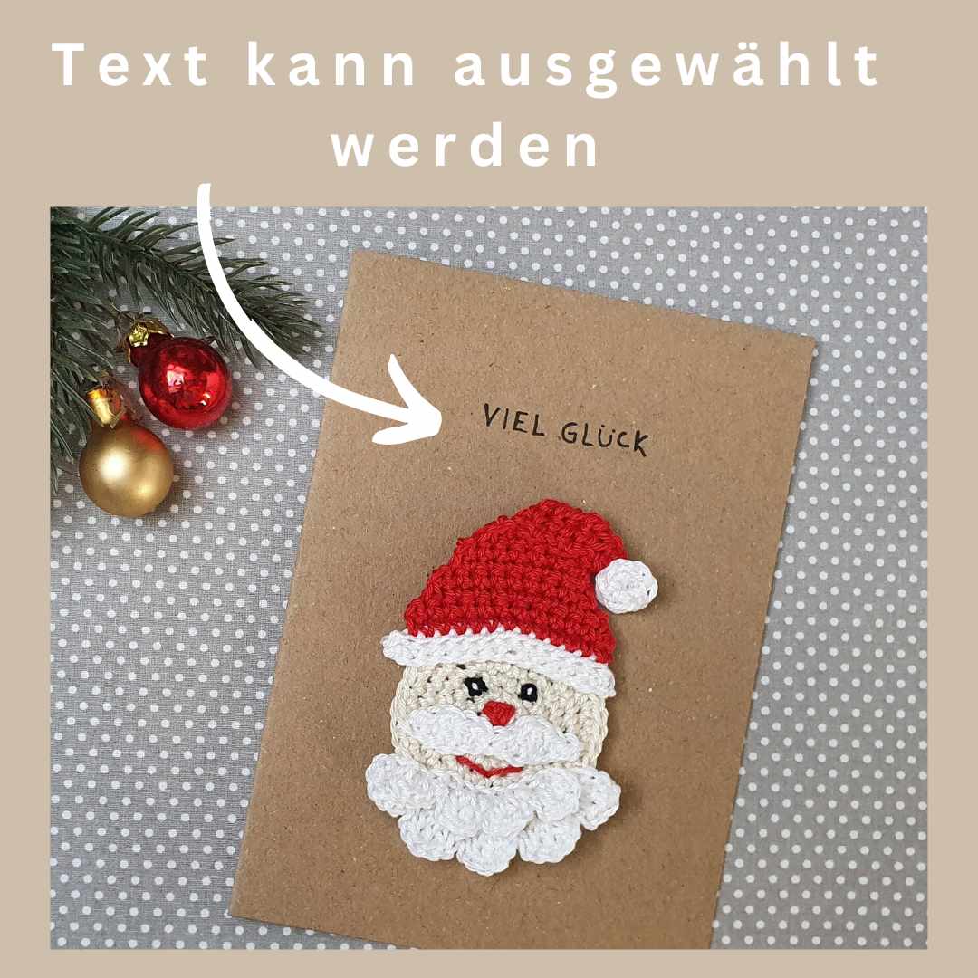 Handgemachte Weihnachtskarte mit süßem gehäkeltem Weihnachtsmann 7