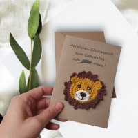 Handgemachte Löwen-Klappkarte aus Kraftpapier für Sternzeichen Löwe Geborene 2