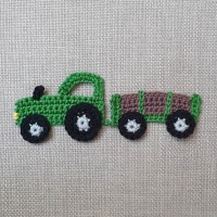 Häkelapplikation Traktor mit Anhänger