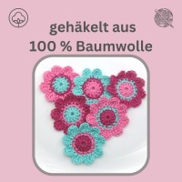 Frühlingshafte Häkelblumen - 6er Set 5cm in Mint und Pink-Tönen 6