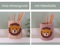 Löwen Stiftehalter für Kinder - Holzbecher mit handgefertigtem Tiermotiv 3