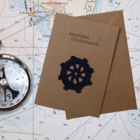 maritime Glückwunschkarte mit Steuerrad Applikation 2