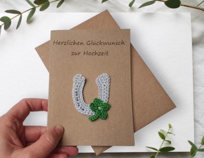 Personalisierbare Glückwunschkarte mit Hufeisen - Handgemachte Karte als Geschenk oder