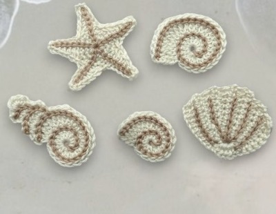 Muscheln Seestern Häkelapplikation - perfekt für maritime Dekorationen oder als Aufnäher für