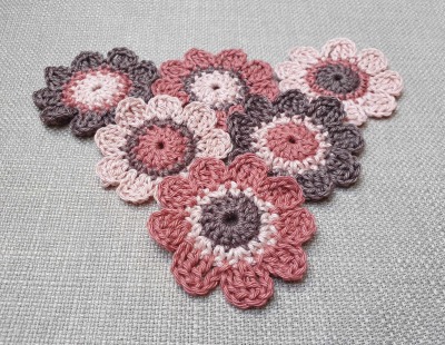 6-er Set Häkelblumen Naturtöne - gehäkelte Blumen für deine DIY-Projekte im Boho-Style