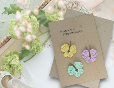 Handgemachte Schmetterling Karte aus Kraftpapier - Perfekte Glückwunschkarte zum Geburtstag, zur