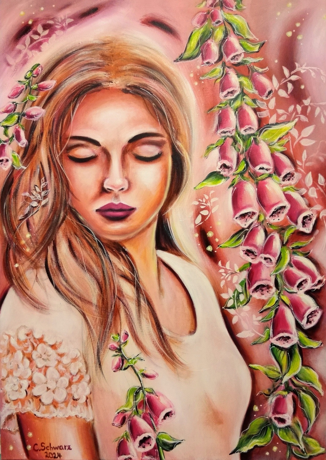 WHISPERING FOXGLOVES - wunderschönes Kunstwerk auf Leinwand 50cmx70cm von der Künstlerin