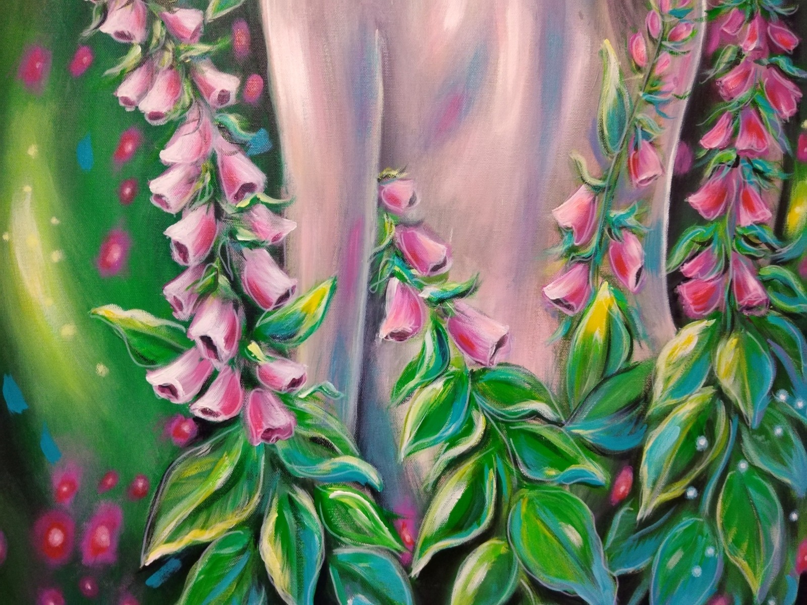 FINGERHUT-NYMPHE - künstlerisches Frauengemälde mit Fingerhüten 65cmx92cm - Acrylmalerei